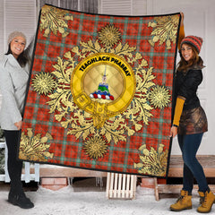 Morrison Red Ancient Tartan Crest Premium Quilt - Gold Thistle Style