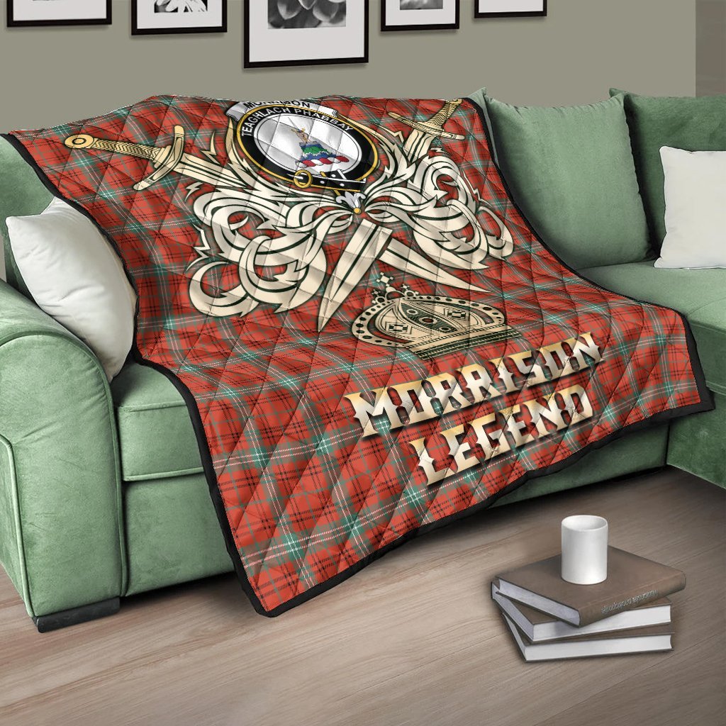 Morrison Red Ancient Tartan Crest Legend Gold Royal Premium Quilt