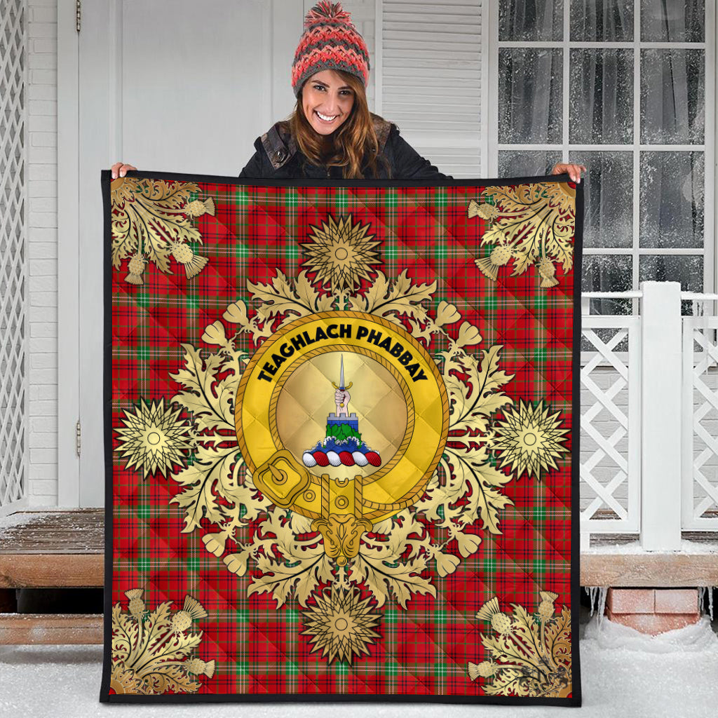 Morrison Red Modern Tartan Crest Premium Quilt - Gold Thistle Style
