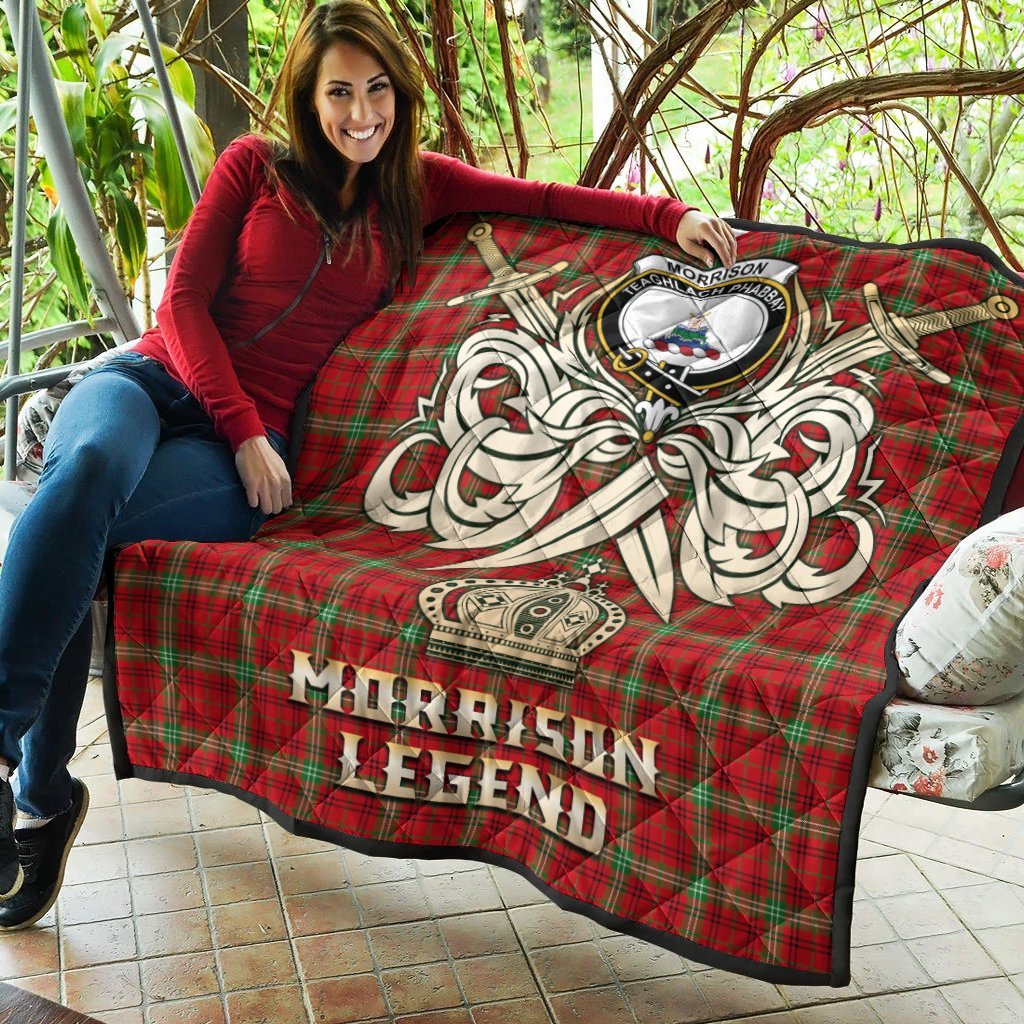 Morrison Red Modern Tartan Crest Legend Gold Royal Premium Quilt