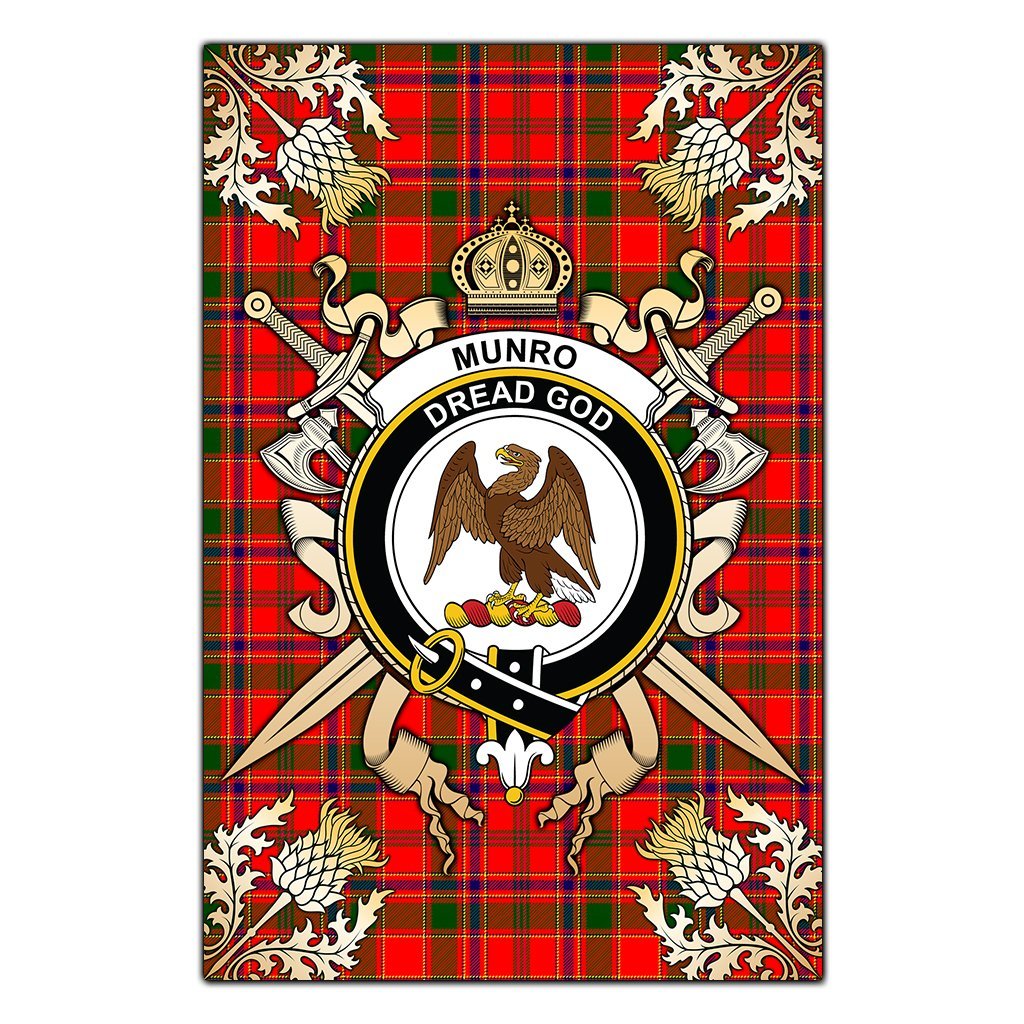 Munro Modern Tartan Crest Black Garden Flag - Gold Thistle Style