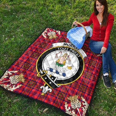 Murray of Tulloch Modern Tartan Crest Premium Quilt - Gold Thistle Style
