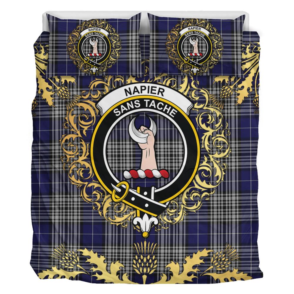 Napier Tartan Crest Bedding Set - Golden Thistle Style