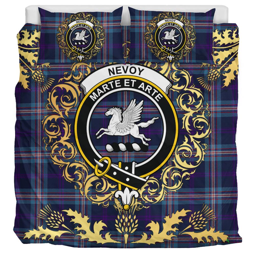 Nevoy Tartan Crest Bedding Set - Golden Thistle Style