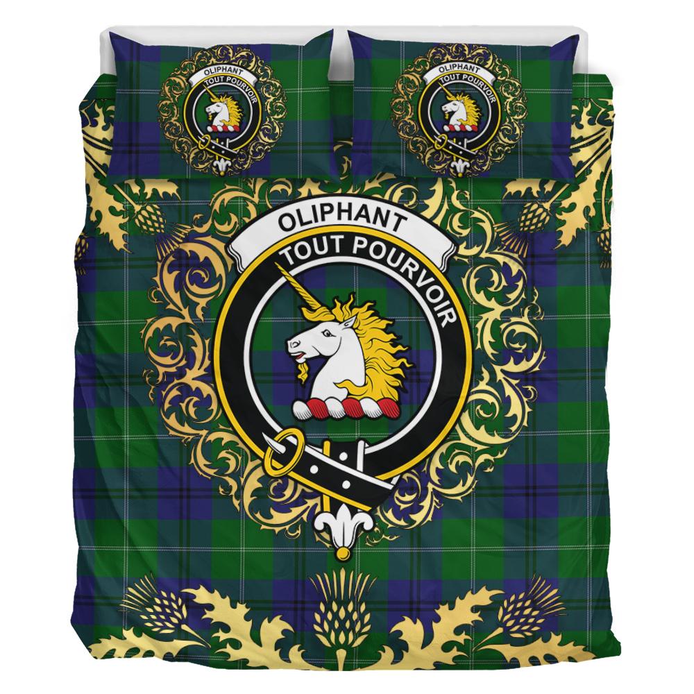 Oliphant Tartan Crest Bedding Set - Golden Thistle Style