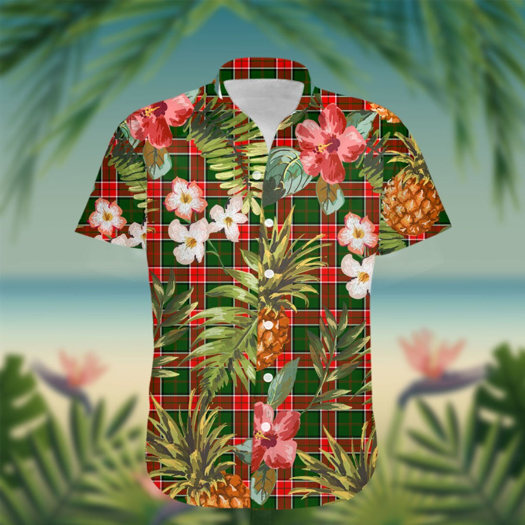 Pollock Tartan Hawaiian Shirt Hibiscus, Coconut, Parrot, Pineapple - Tropical Garden Shirt