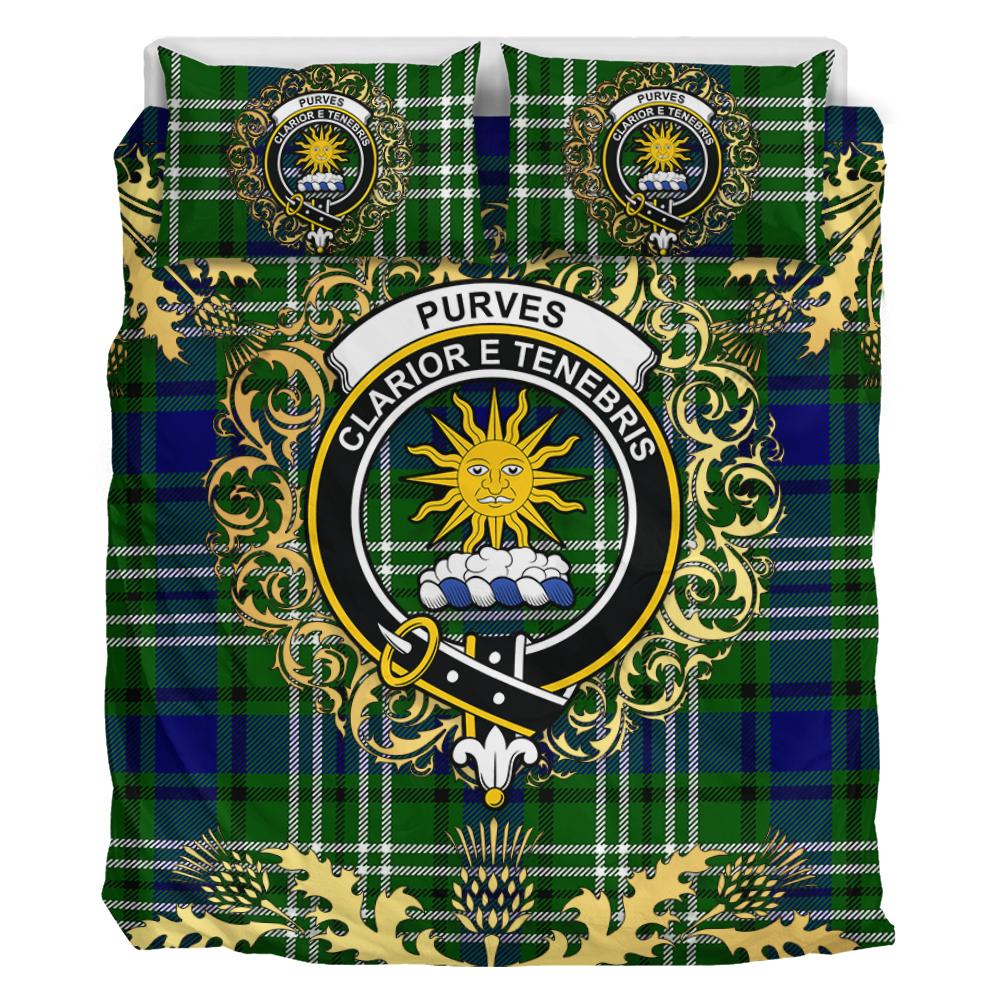 Purves Tartan Crest Bedding Set - Golden Thistle Style