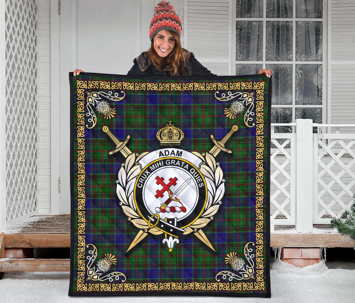 Adam Tartan Crest Premium Quilt - Celtic Thistle Style