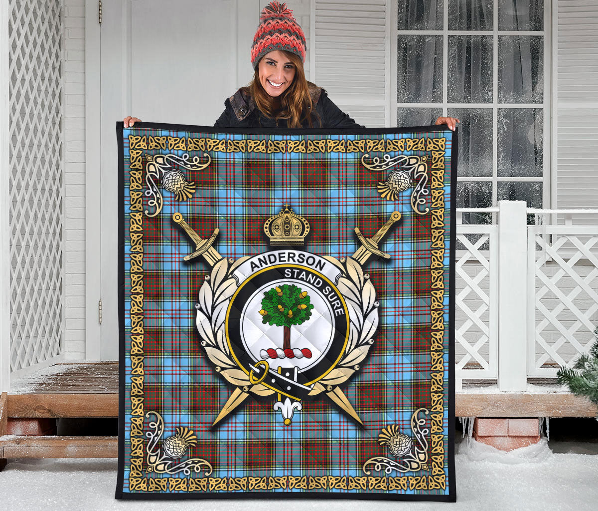 Anderson Ancient Tartan Crest Premium Quilt - Celtic Thistle Style