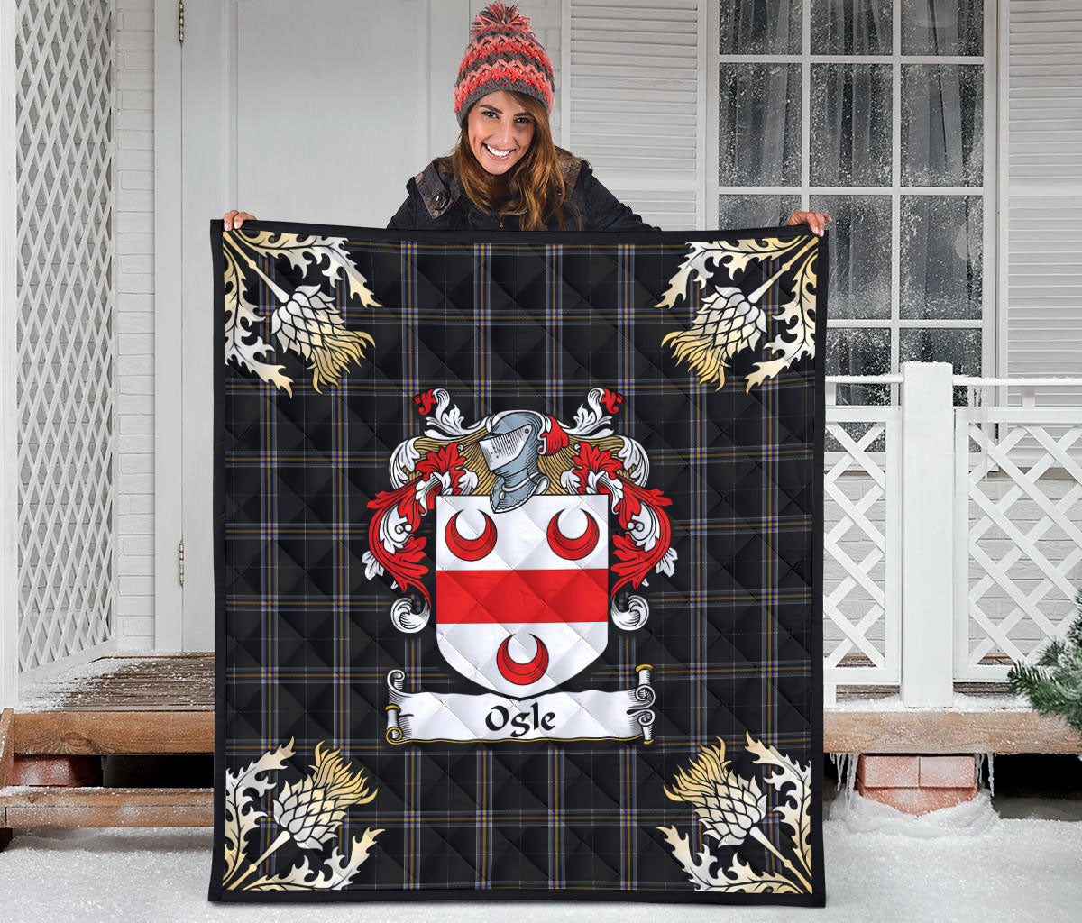 Ogle Tartan Crest Premium Quilt - Gold Thistle Style