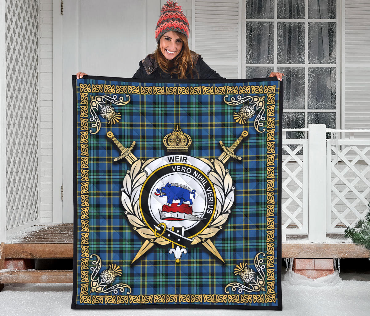 Weir Ancient Tartan Crest Premium Quilt - Celtic Thistle Style