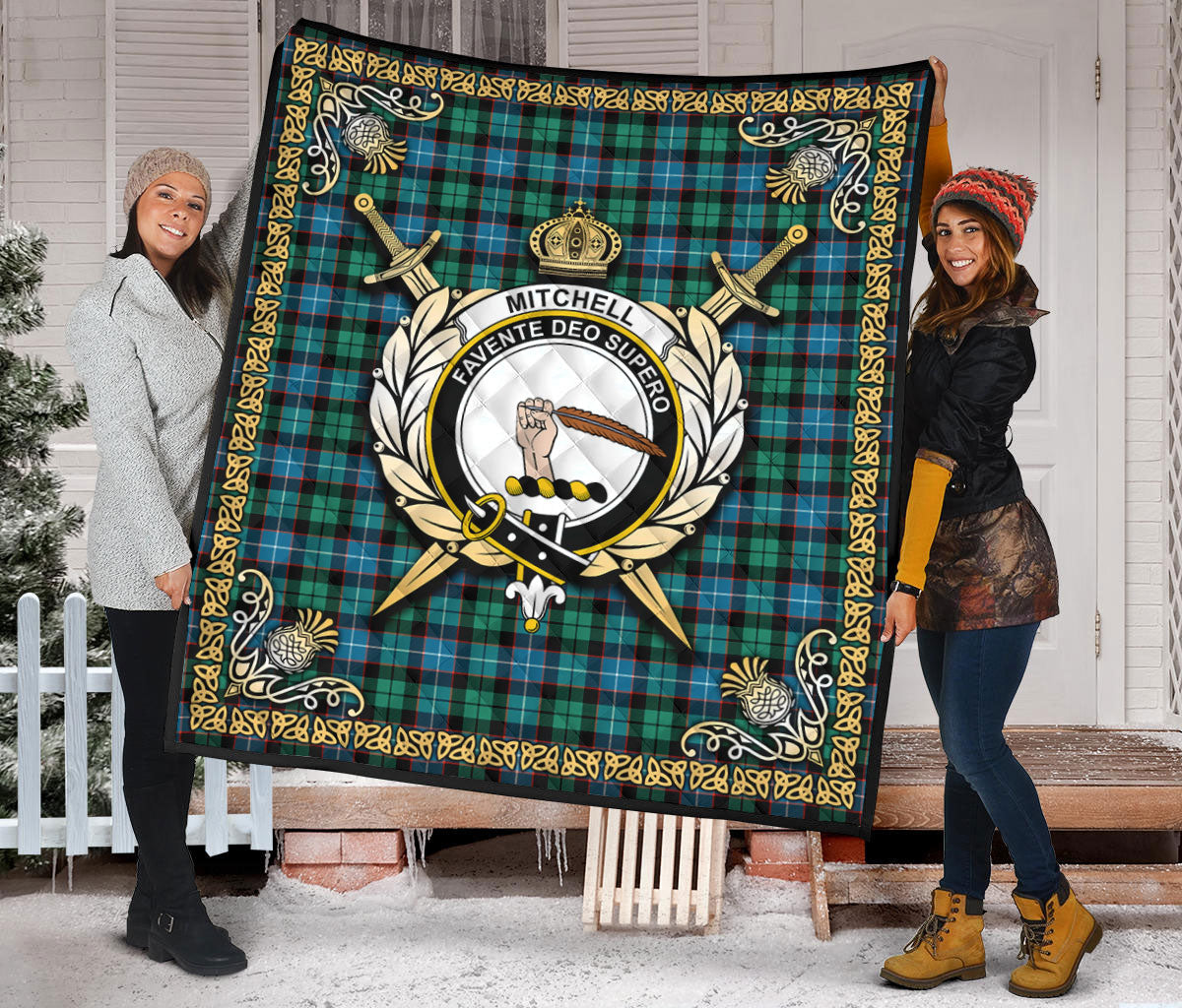 Mitchell Ancient Tartan Crest Premium Quilt - Celtic Thistle Style