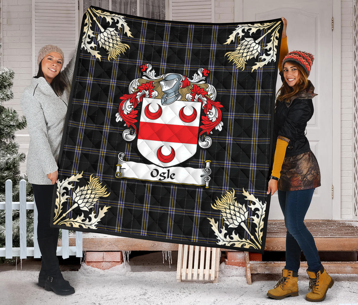 Ogle Tartan Crest Premium Quilt - Gold Thistle Style