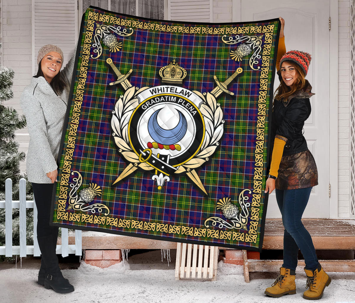 Whitelaw Tartan Crest Premium Quilt - Celtic Thistle Style