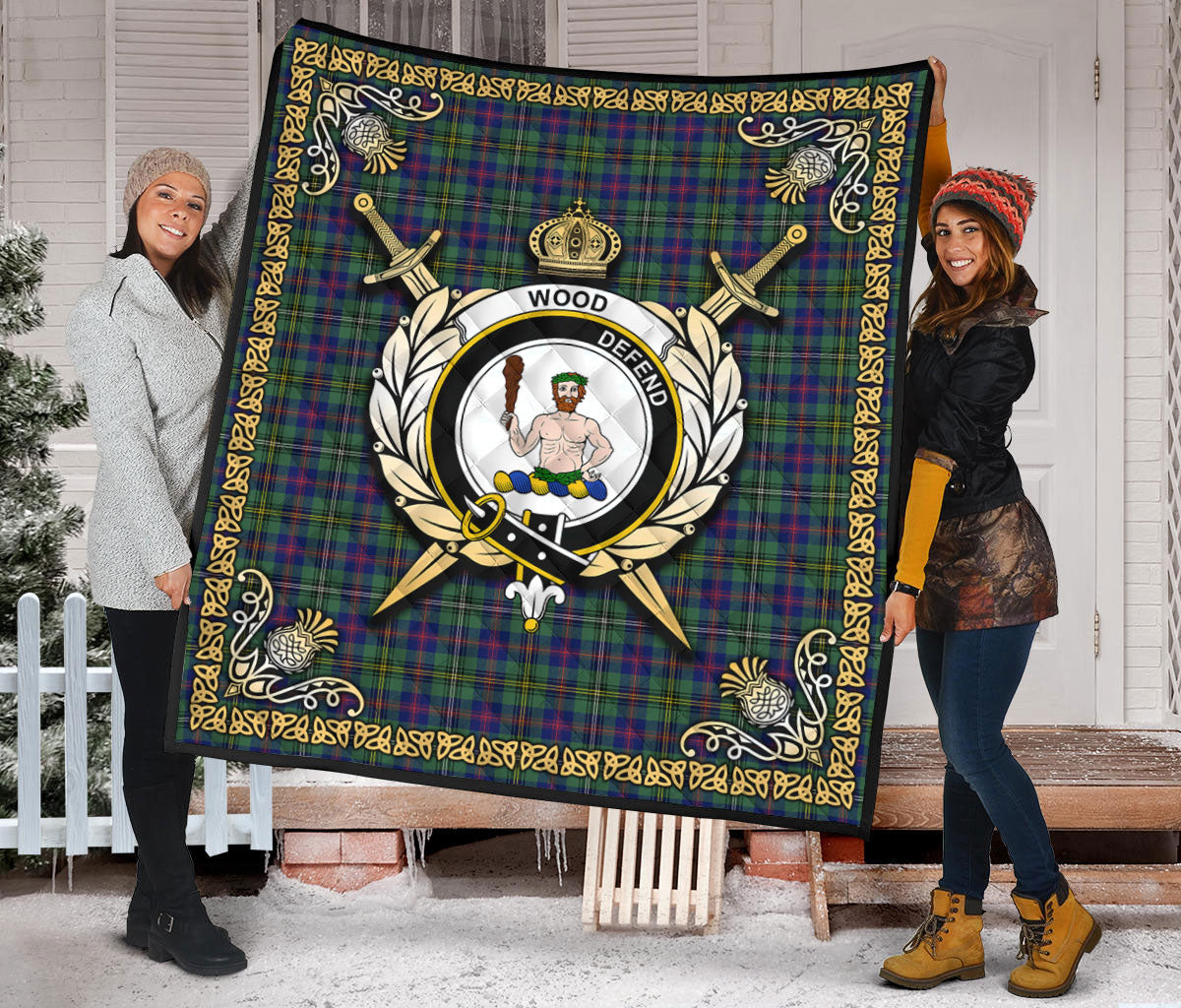 Wood Tartan Crest Premium Quilt - Celtic Thistle Style