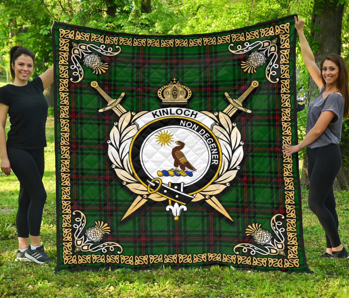 Kinloch Tartan Crest Premium Quilt - Celtic Thistle Style