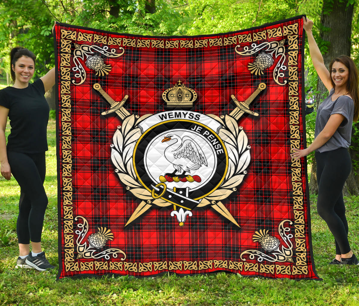 Wemyss Modern Tartan Crest Premium Quilt - Celtic Thistle Style