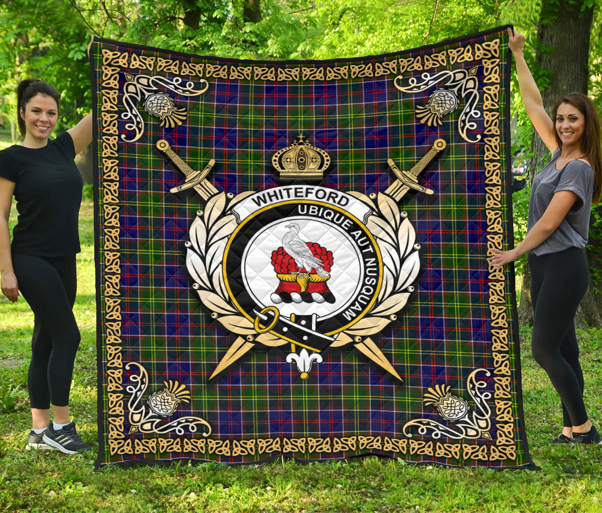 Whiteford Tartan Crest Premium Quilt - Celtic Thistle Style