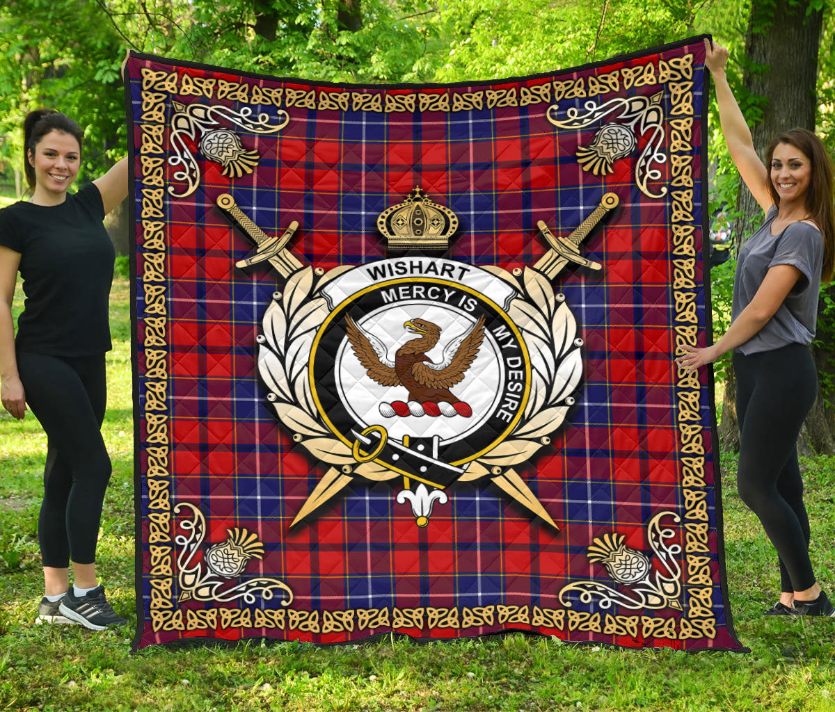 Wishart Dress Tartan Crest Premium Quilt - Celtic Thistle Style