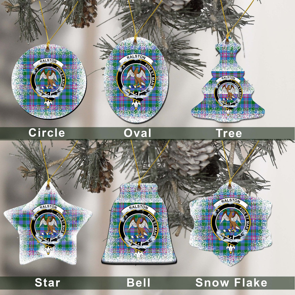 Ralston Tartan Christmas Ceramic Ornament - Snow Style