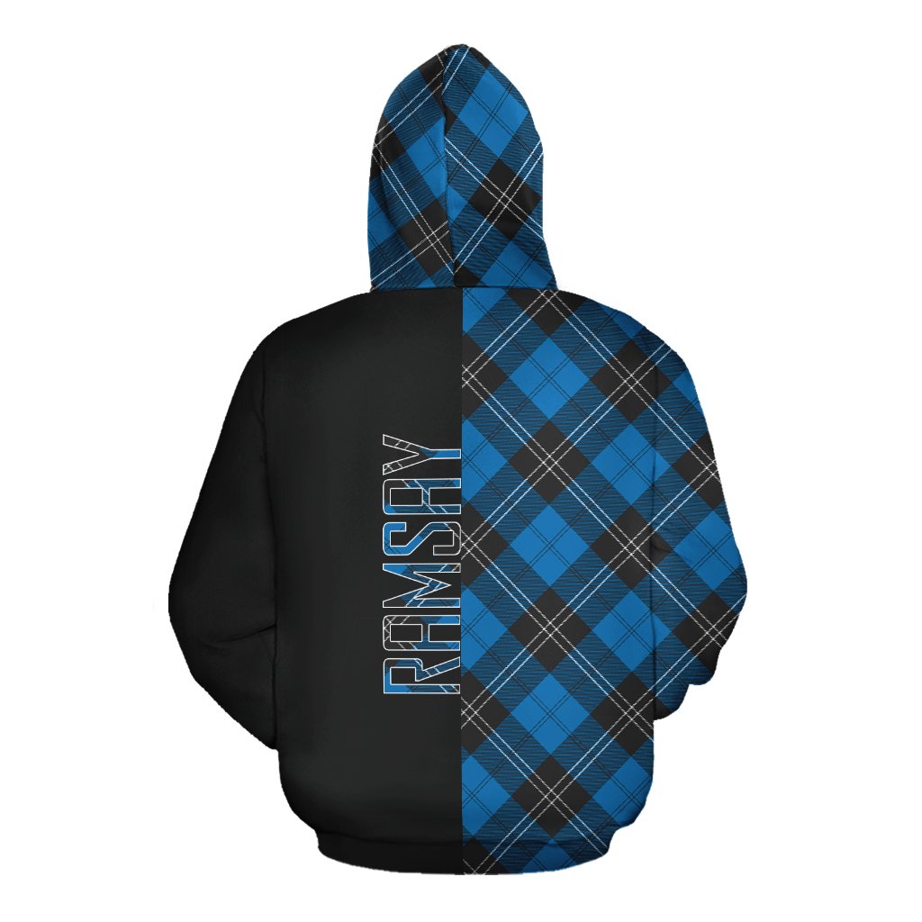 Ramsay Blue Ancient Tartan Hoodie Half of Me - Cross Style