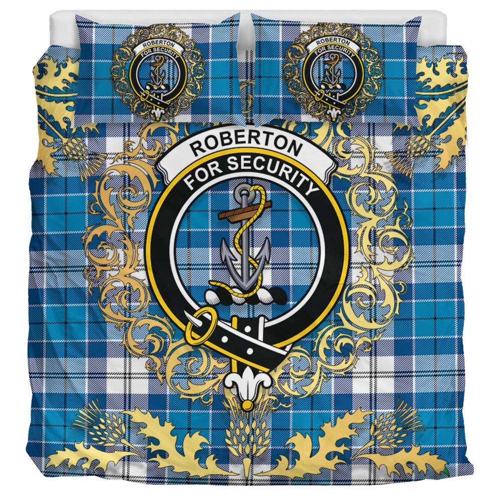 Roberton Tartan Crest Bedding Set - Golden Thistle Style