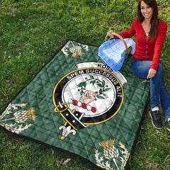 Ross Hunting Ancient Tartan Crest Premium Quilt - Gold Thistle Style