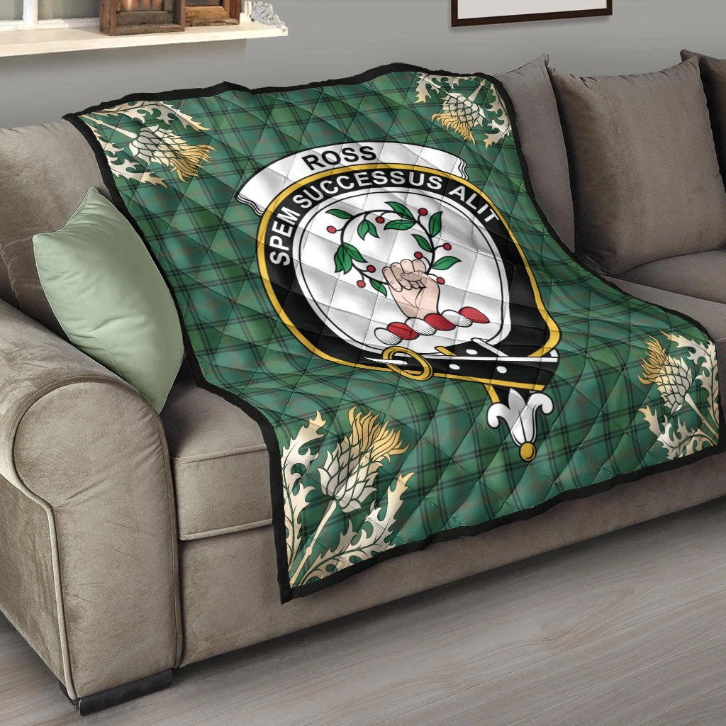 Ross Hunting Ancient Tartan Crest Premium Quilt - Gold Thistle Style