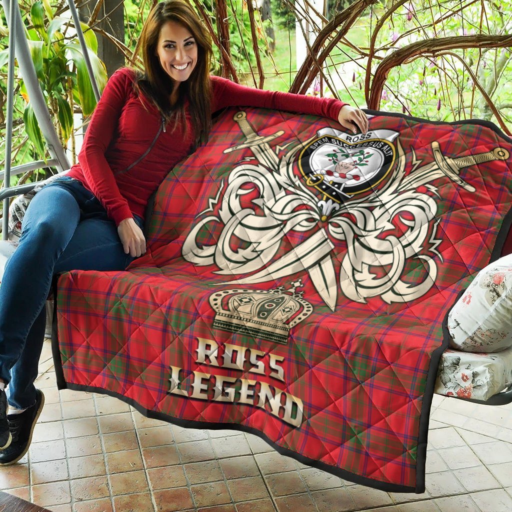 Ross Modern Tartan Crest Legend Gold Royal Premium Quilt