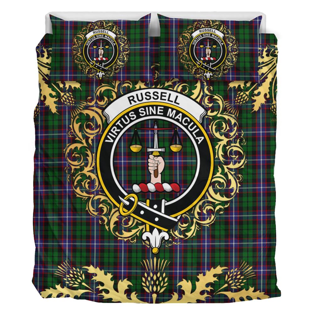 Russell Tartan Crest Bedding Set - Golden Thistle Style