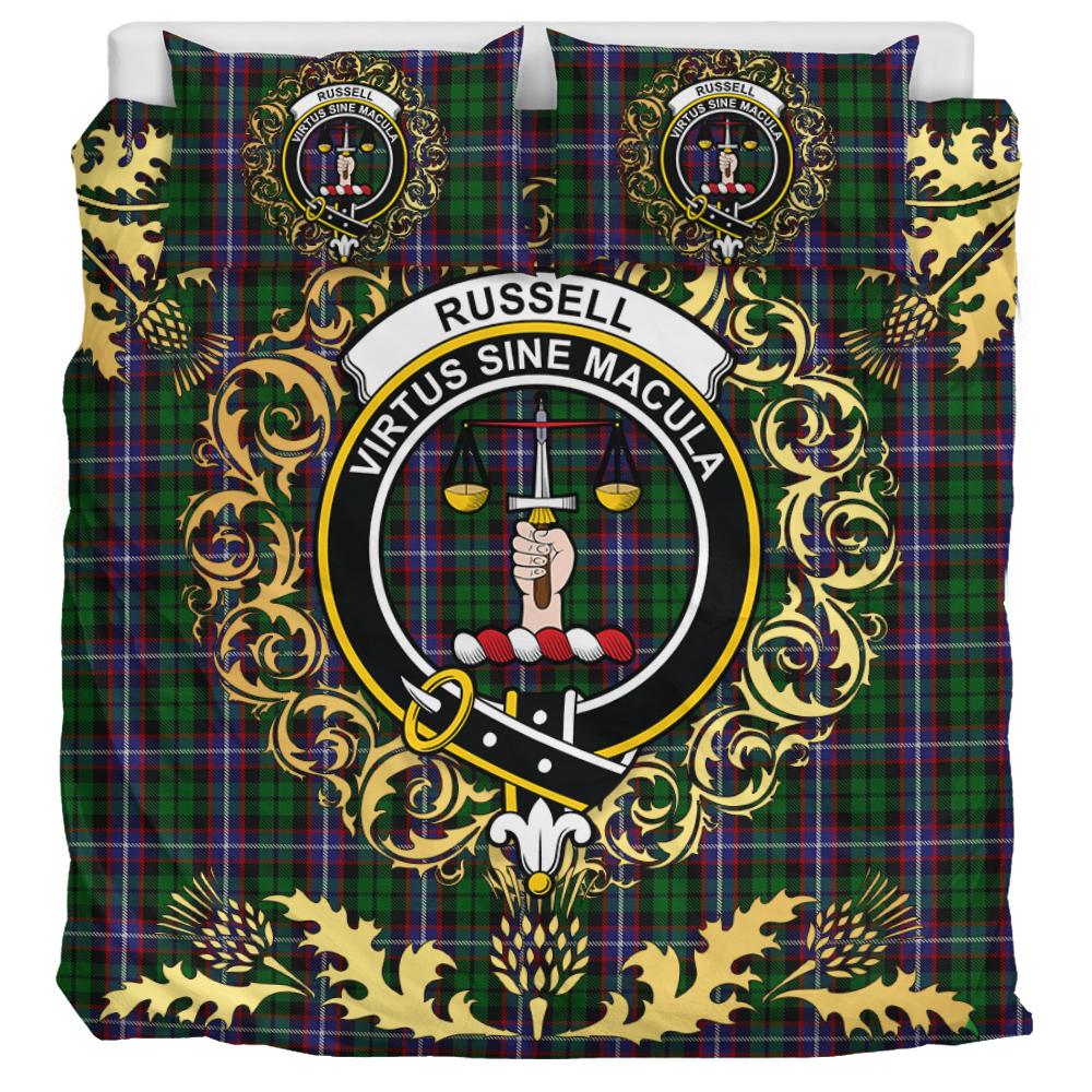 Russell Tartan Crest Bedding Set - Golden Thistle Style