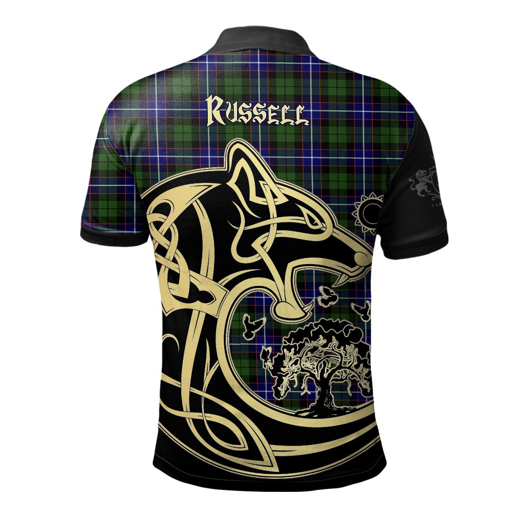Russell Modern Tartan Polo Shirt Viking Wolf