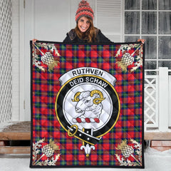 Ruthven Modern Tartan Crest Premium Quilt - Gold Thistle Style