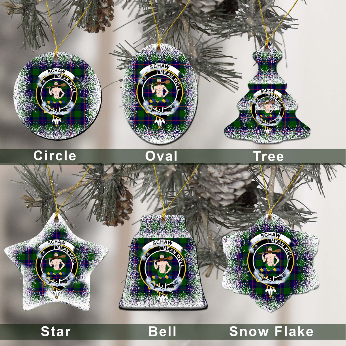 Schaw (of Sauchie) Tartan Christmas Ceramic Ornament - Snow Style