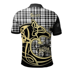 Scott Black White Modern Tartan Polo Shirt Viking Wolf
