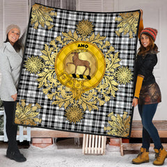 Scott Black & White Modern Tartan Crest Premium Quilt - Gold Thistle Style