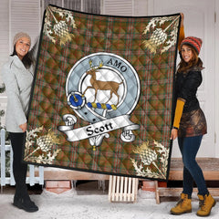 Scott Brown Modern Tartan Crest Premium Quilt - Gold Thistle Style