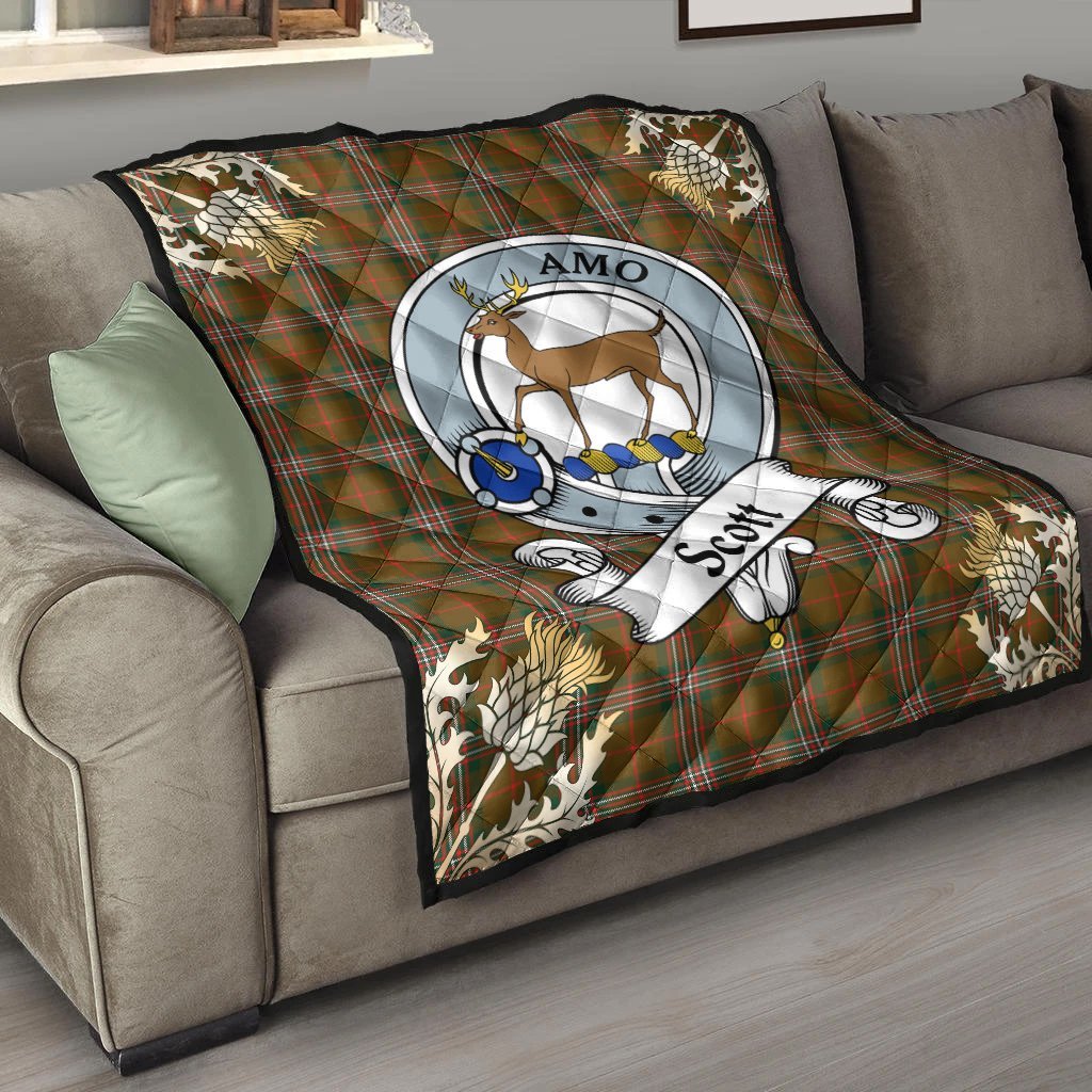 Scott Brown Modern Tartan Crest Premium Quilt - Gold Thistle Style