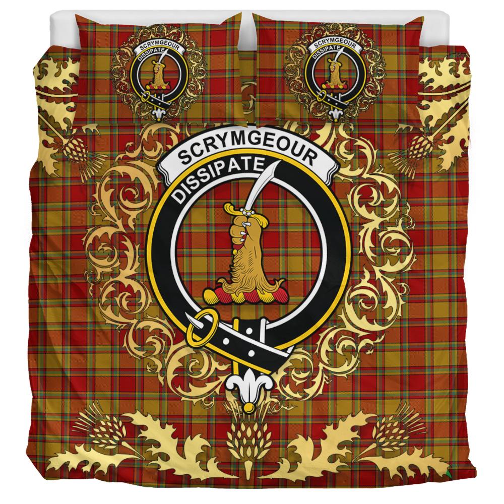 Scrymgeour Tartan Crest Bedding Set - Golden Thistle Style