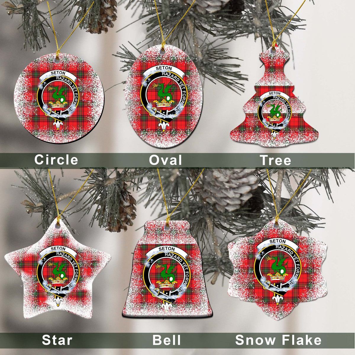 Seton Tartan Christmas Ceramic Ornament - Snow Style