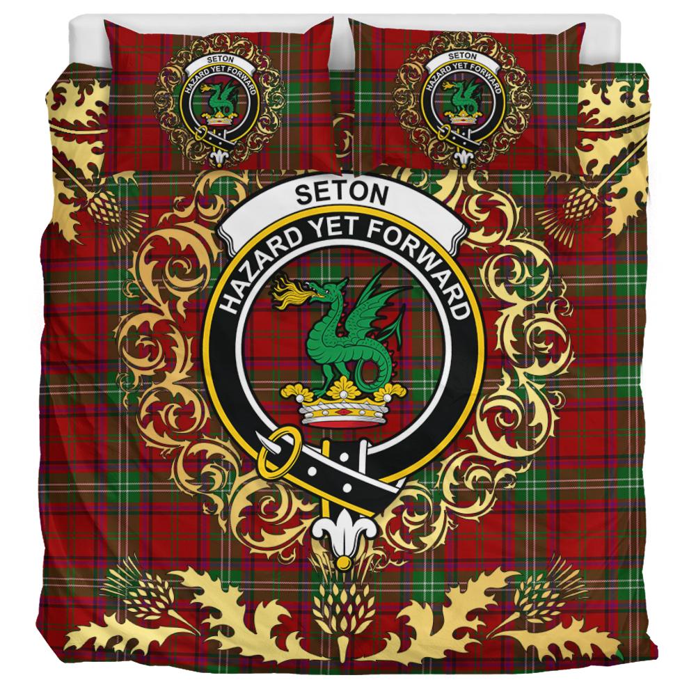 Seton Tartan Crest Bedding Set - Golden Thistle Style