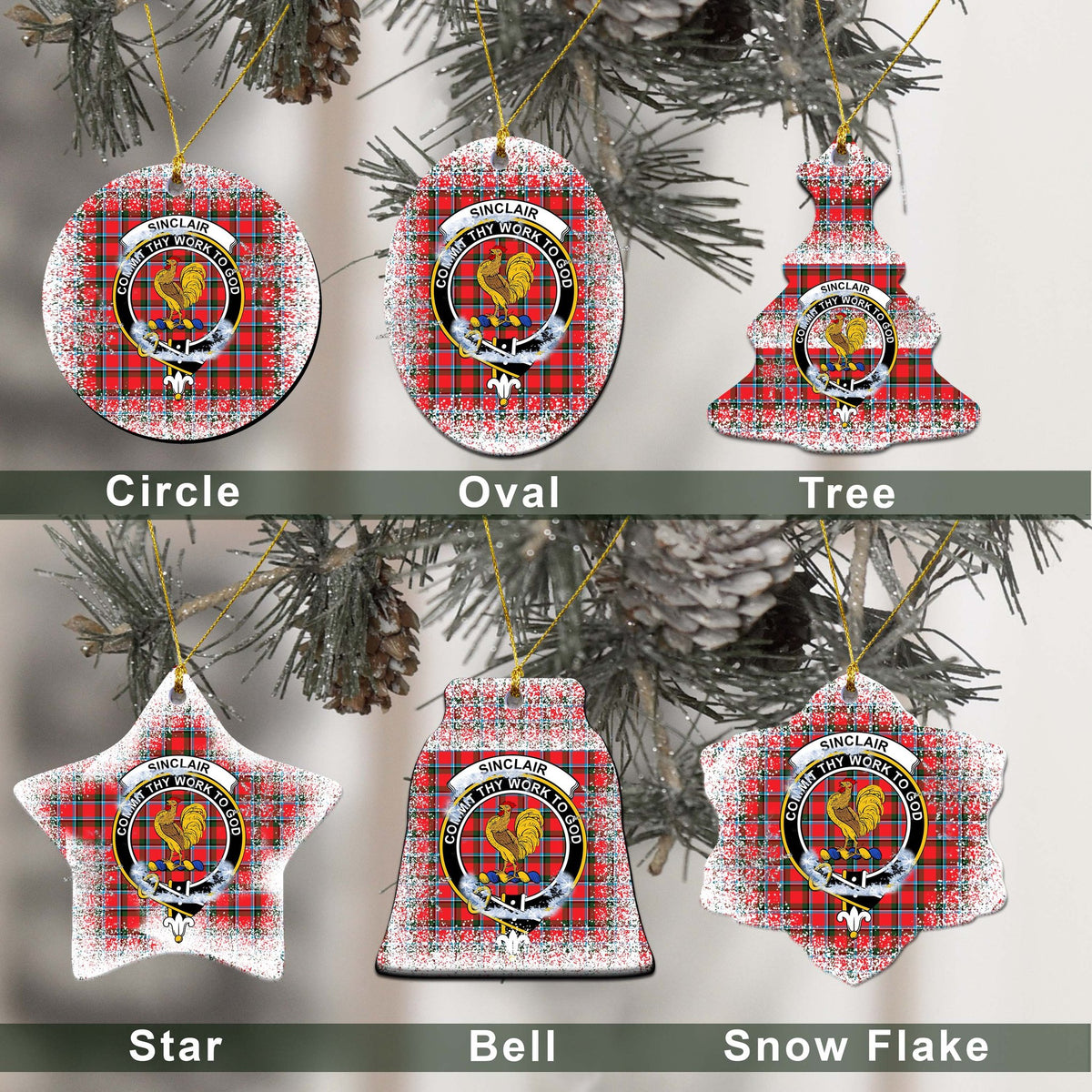 Sinclair Tartan Christmas Ceramic Ornament - Snow Style