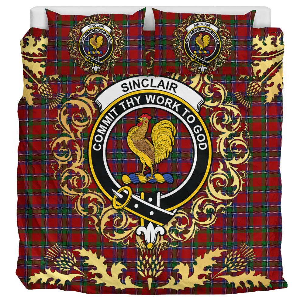 Sinclair Tartan Crest Bedding Set - Golden Thistle Style