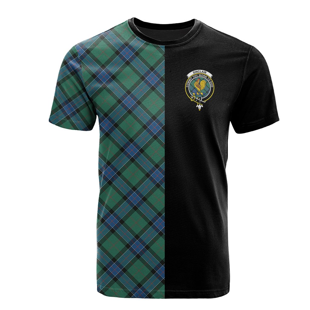Sinclair Hunting Ancient Tartan T-Shirt Half of Me - Cross Style