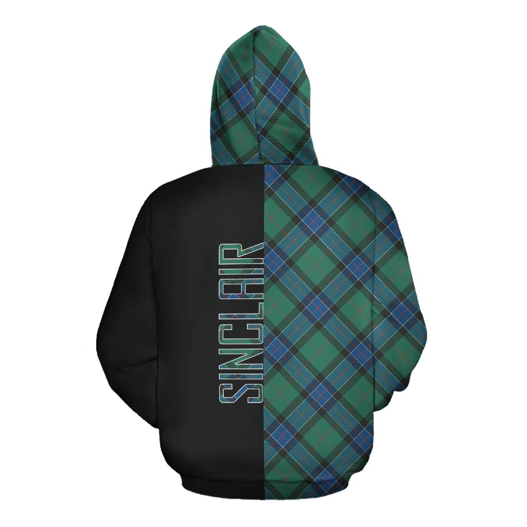 Sinclair Hunting Ancient Tartan Hoodie Half of Me - Cross Style
