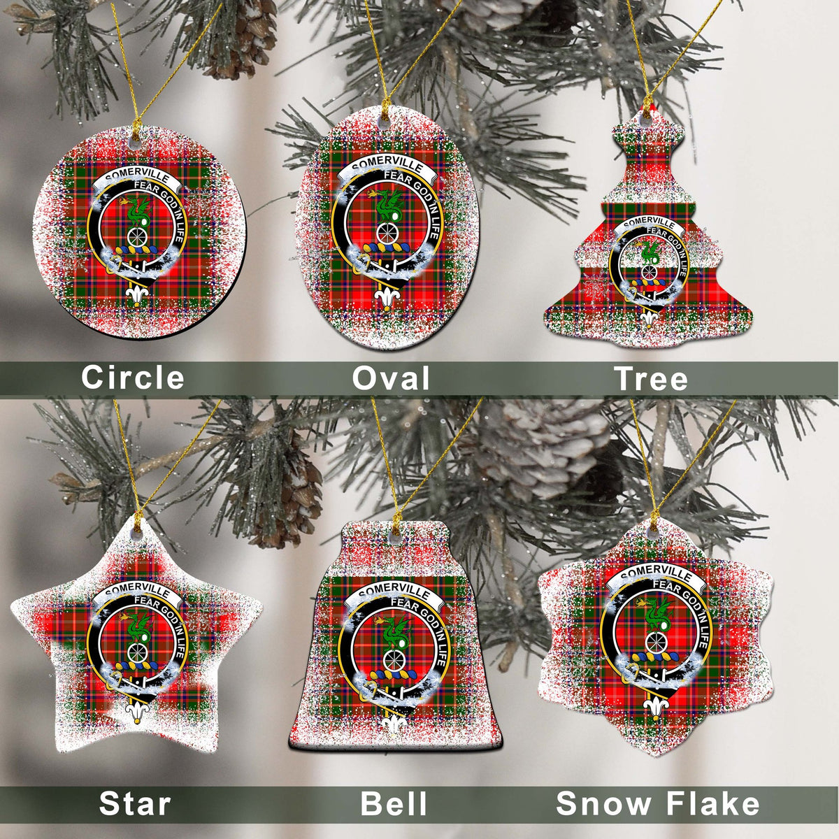 Somerville Tartan Christmas Ceramic Ornament - Snow Style