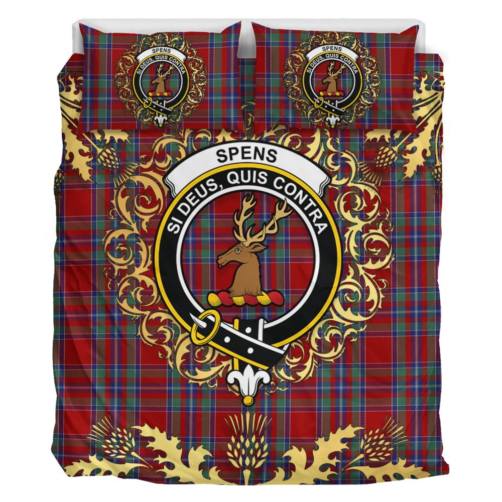 Spens Tartan Crest Bedding Set - Golden Thistle Style