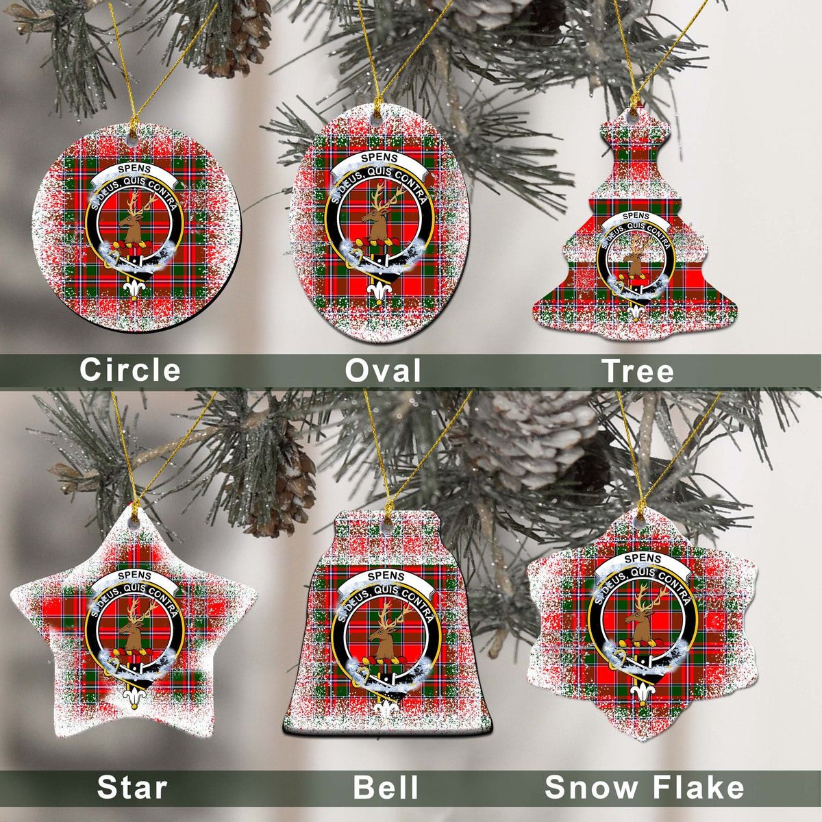 Spens (or Spence) Tartan Christmas Ceramic Ornament - Snow Style