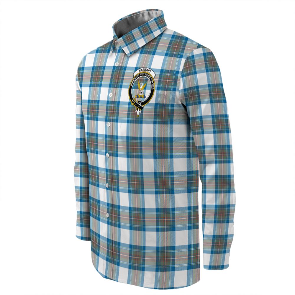 Stewart Muted Blue Tartan Long Sleeve Button Shirt