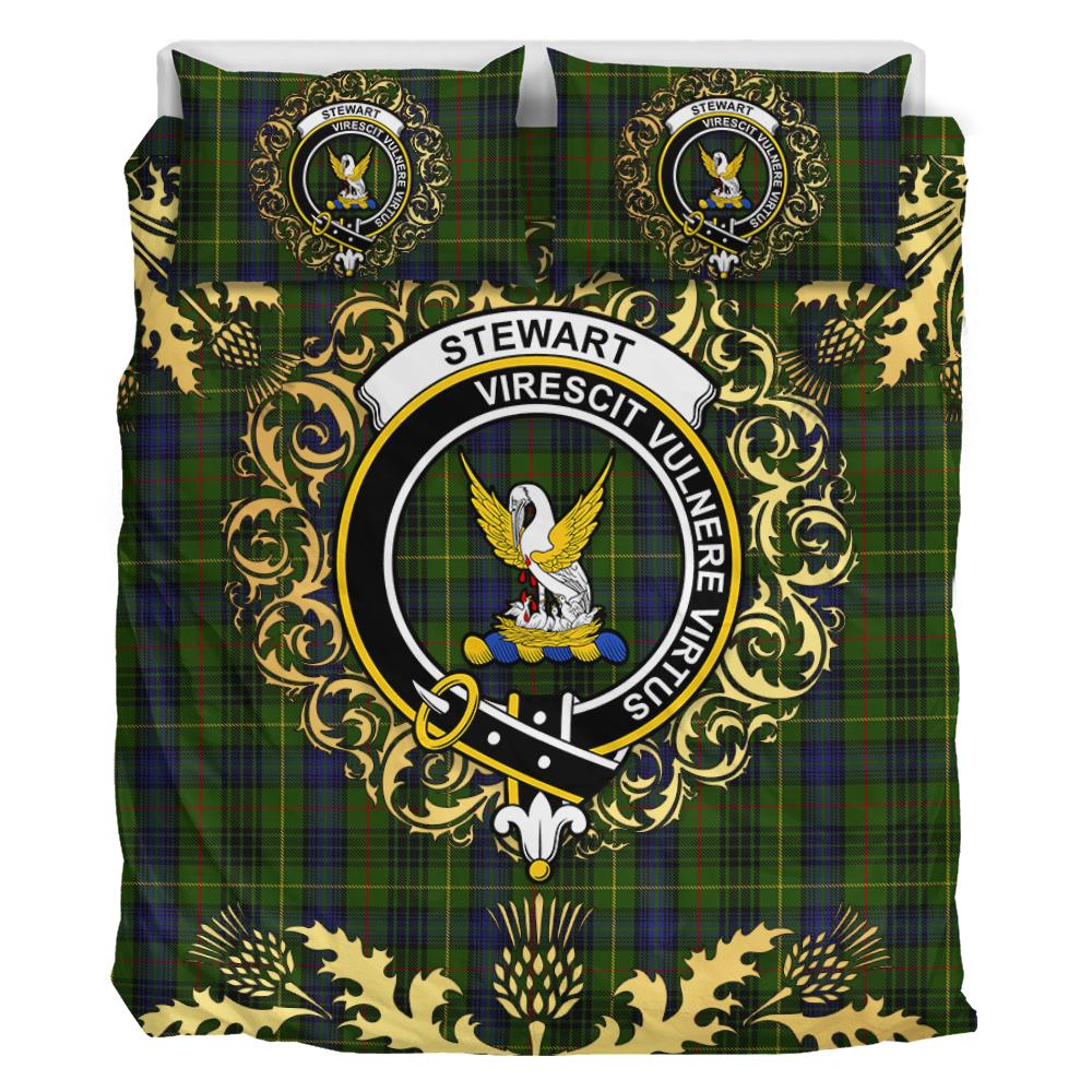 Stewart Hunting Tartan Crest Bedding Set - Golden Thistle Style